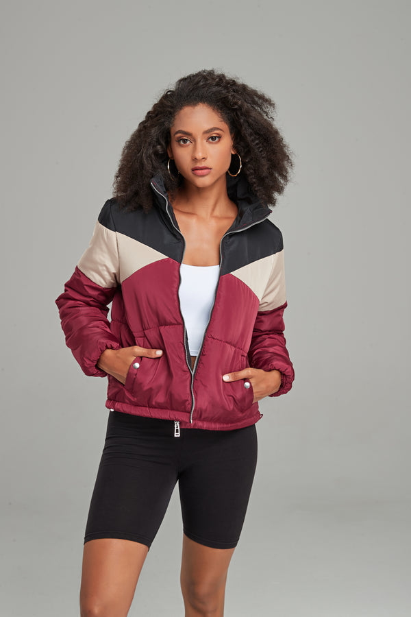 WOMEN ZIP UP HIGH NECK PUFFER JACKET