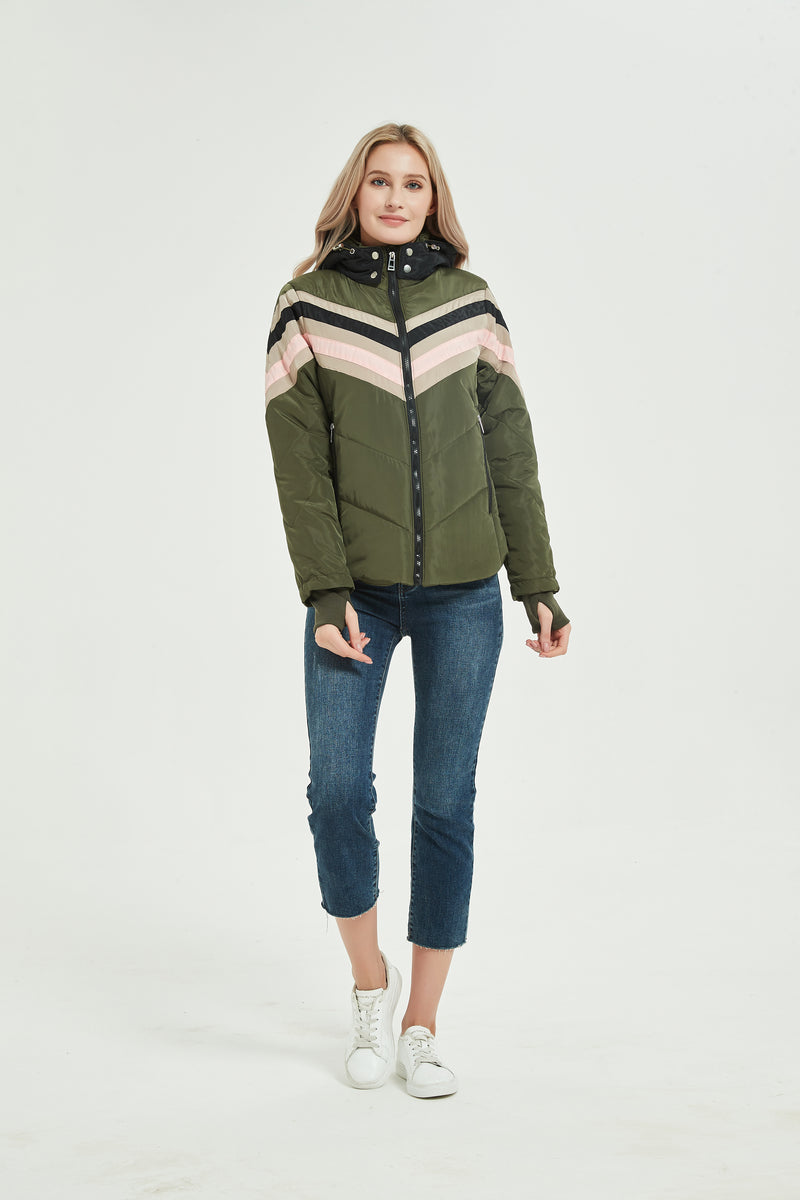 WOMEN`S STRIPED LANTERN PUFFER JACKET