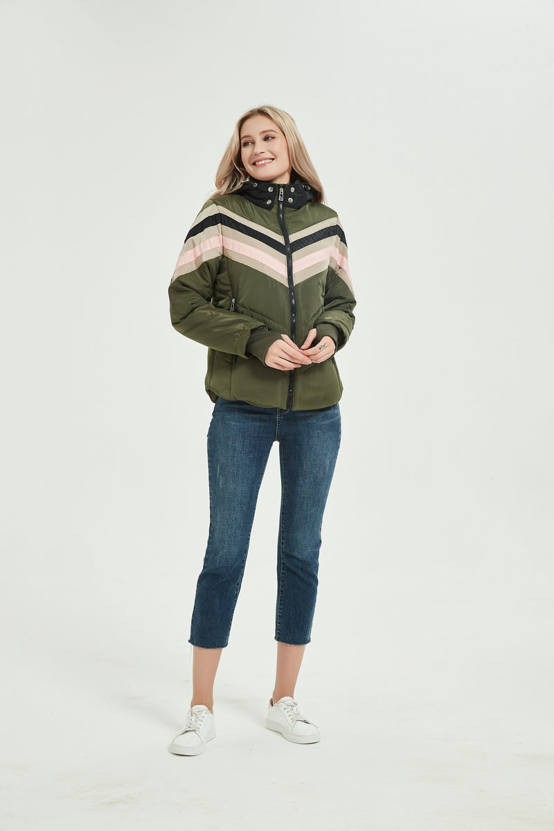 WOMEN`S STRIPED LANTERN PUFFER JACKET