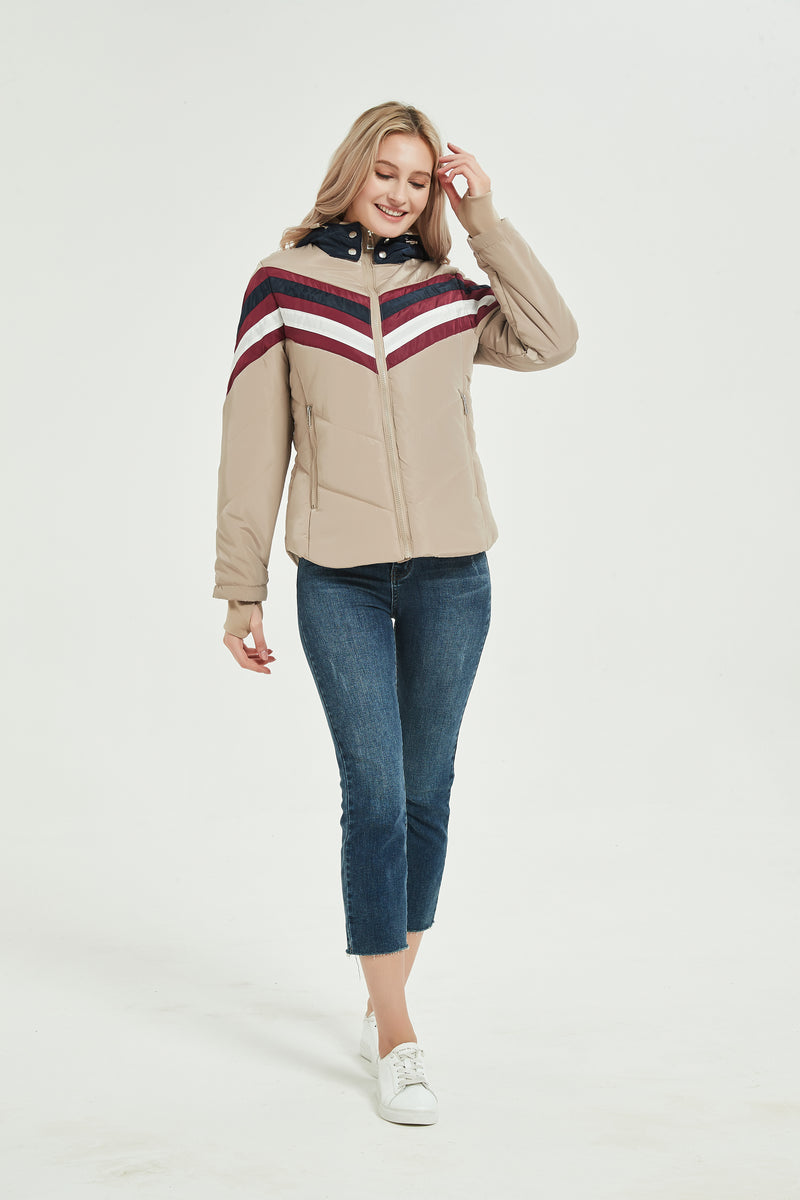 WOMEN`S STRIPED LANTERN PUFFER JACKET