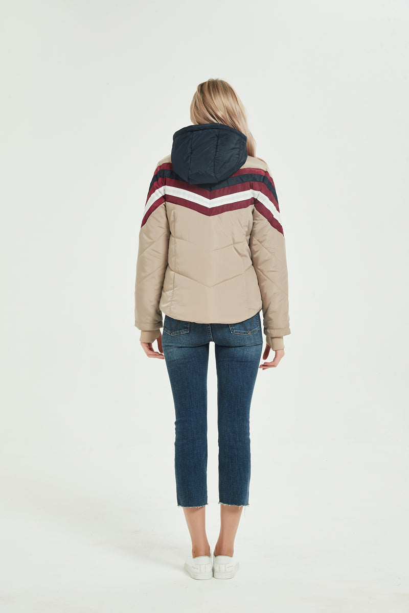 WOMEN`S STRIPED LANTERN PUFFER JACKET