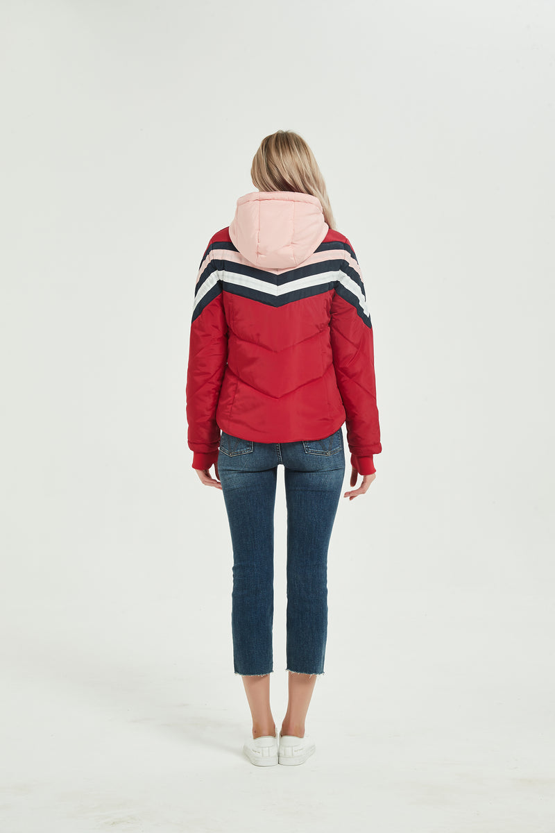 WOMEN`S STRIPED LANTERN PUFFER JACKET