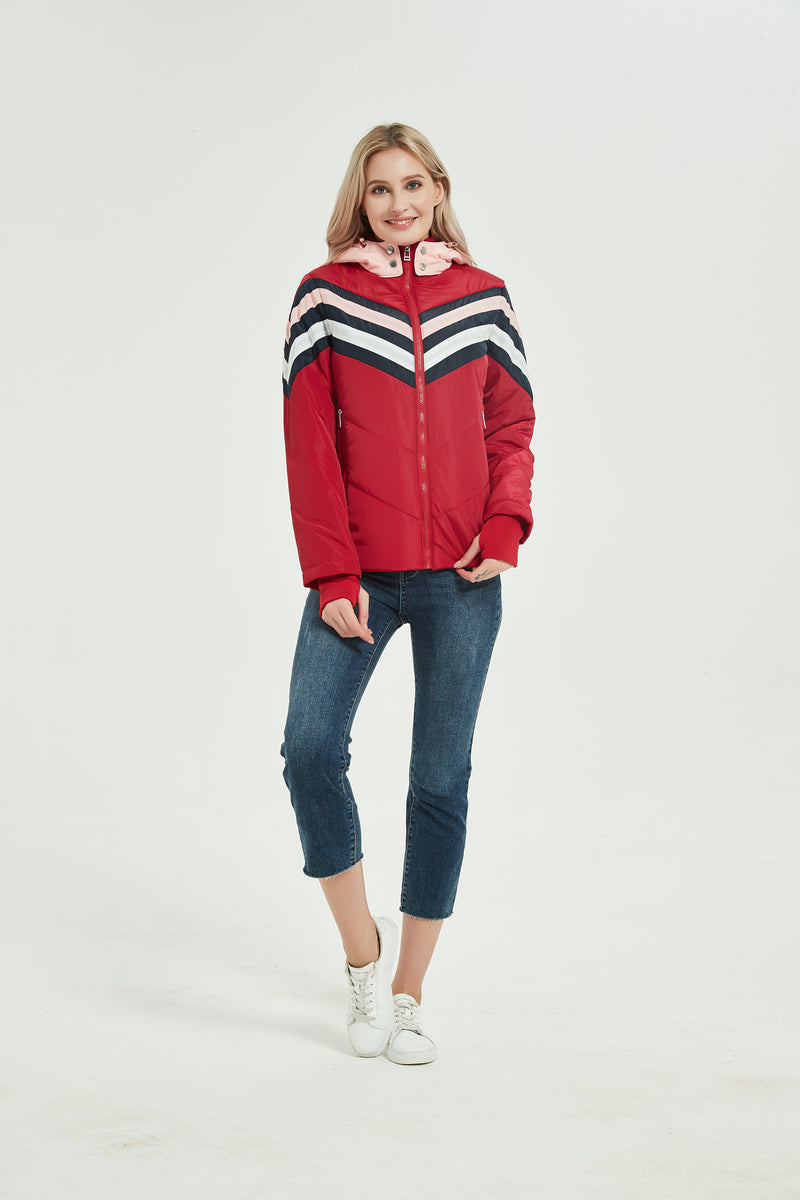 WOMEN`S STRIPED LANTERN PUFFER JACKET