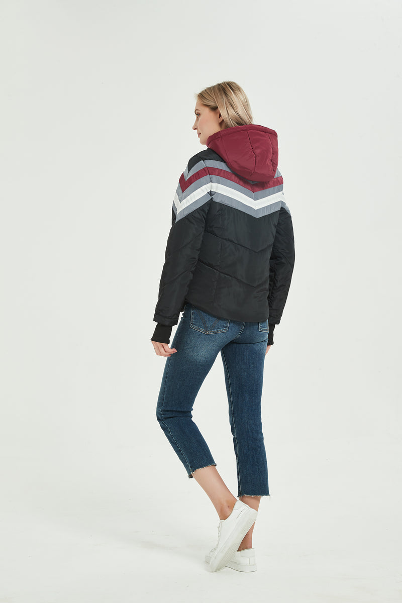 WOMEN`S STRIPED LANTERN PUFFER JACKET