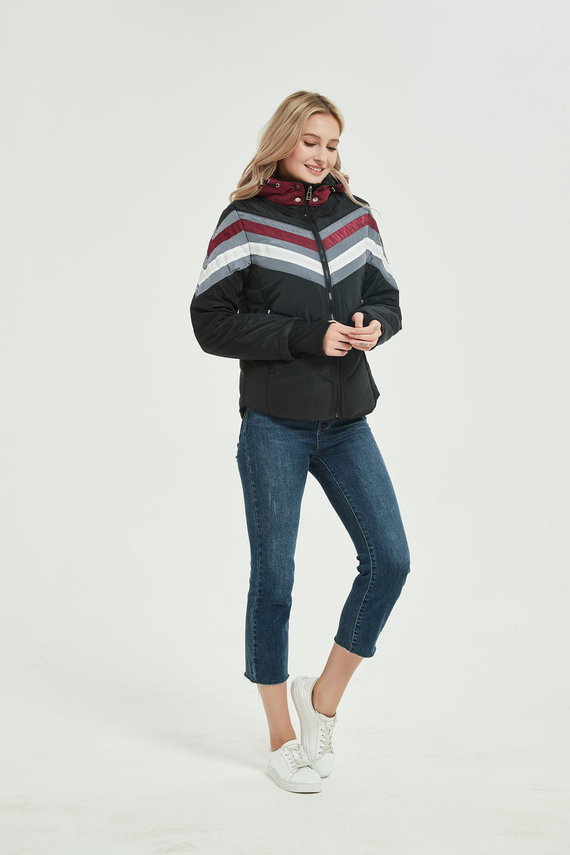 WOMEN`S STRIPED LANTERN PUFFER JACKET